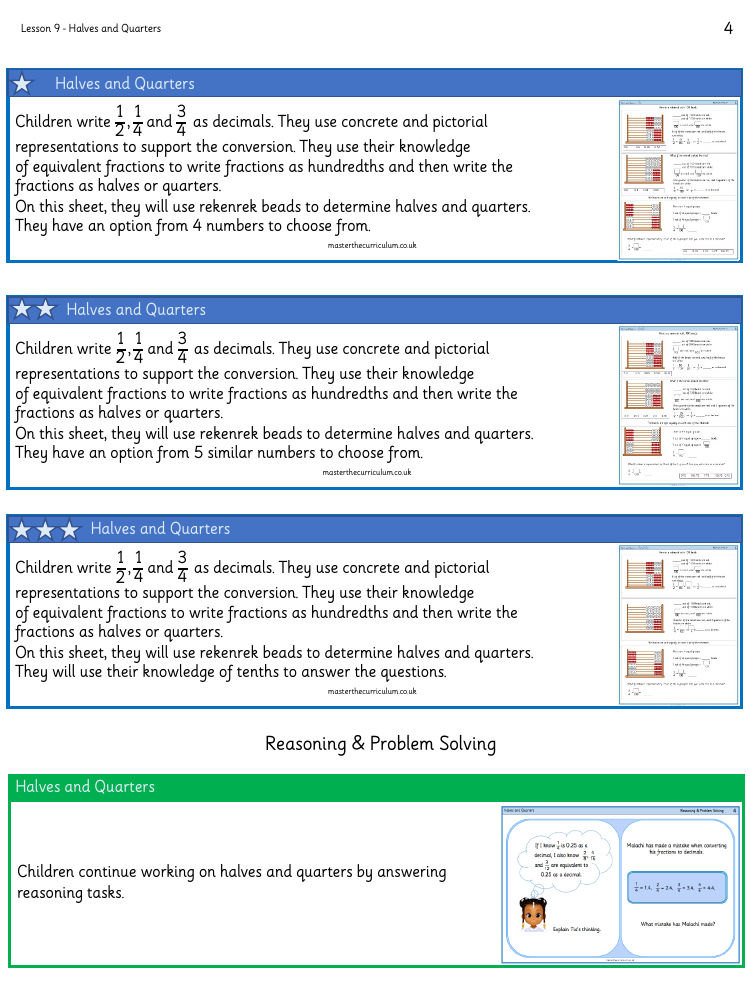 Decimals - Halves and Quarters - Worksheet