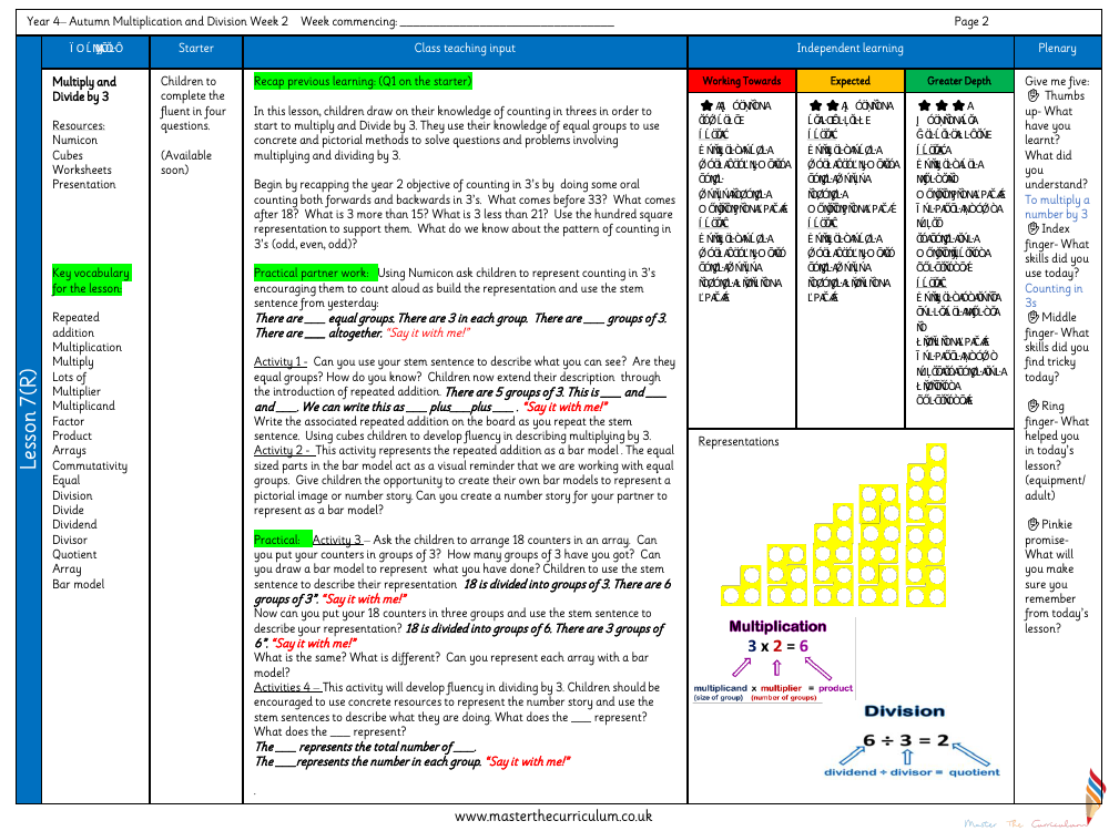 Multiplication and Division - Multiply and Divide by 3 - Planning