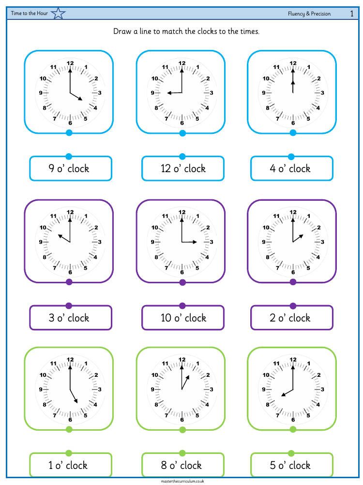 Time - Time to the hour - Worksheet