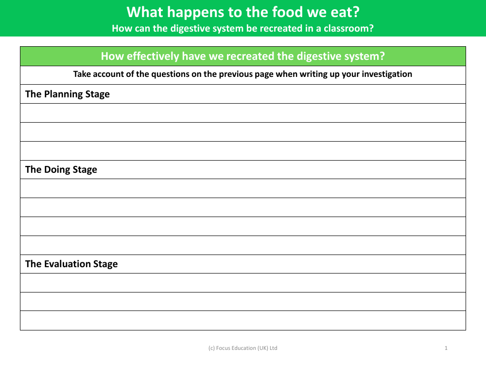 Recreate the digestive system in the classroom - Write up