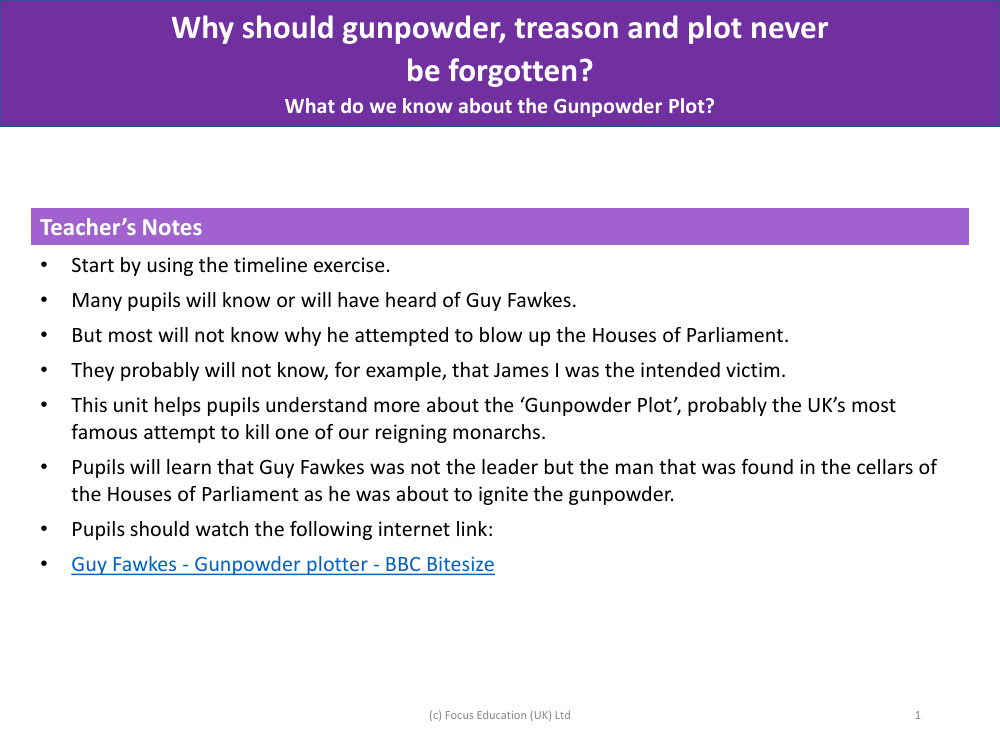 What do we know about the Gunpowder plot? - Teacher notes