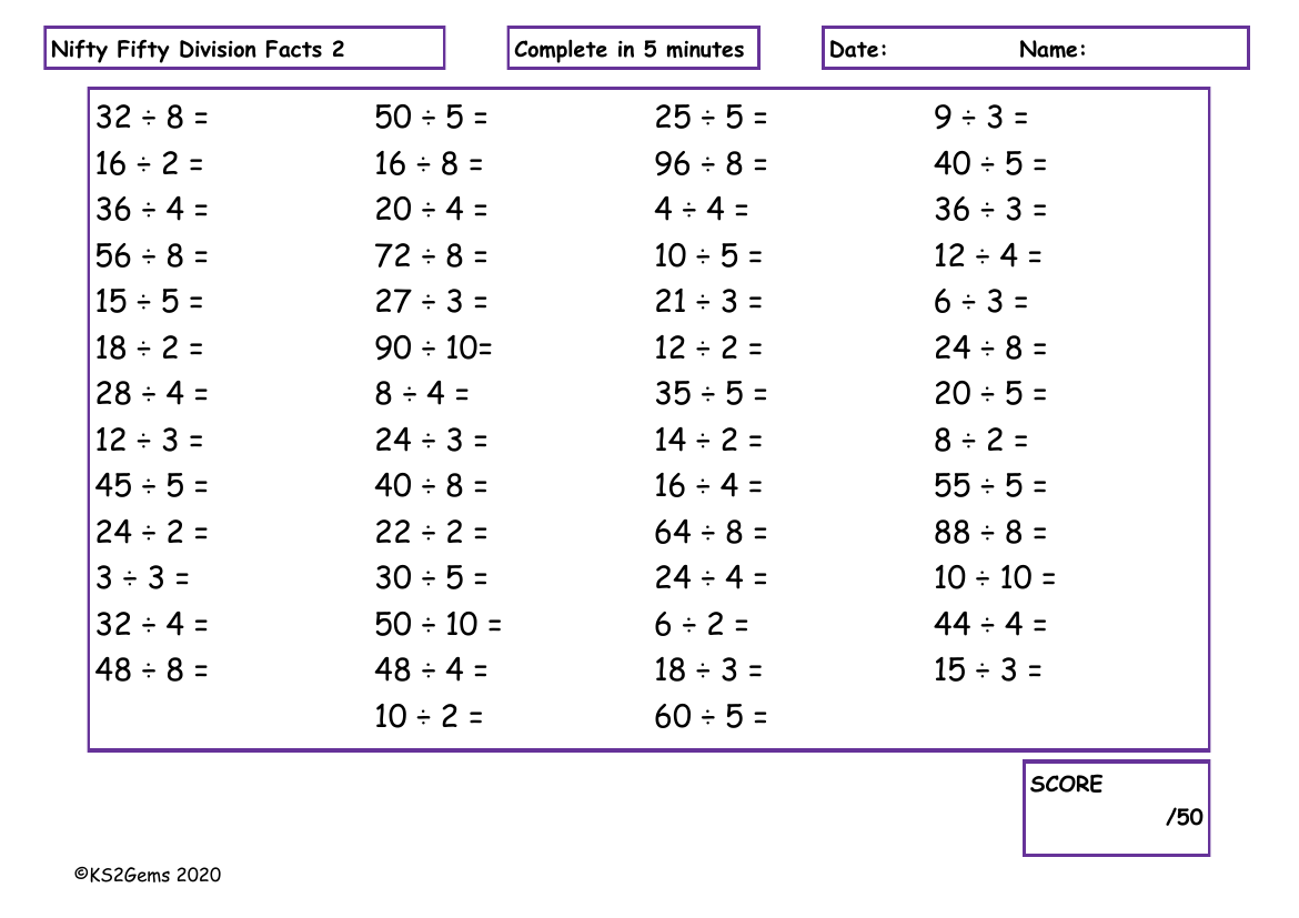 Nifty Fifty Division Facts 2