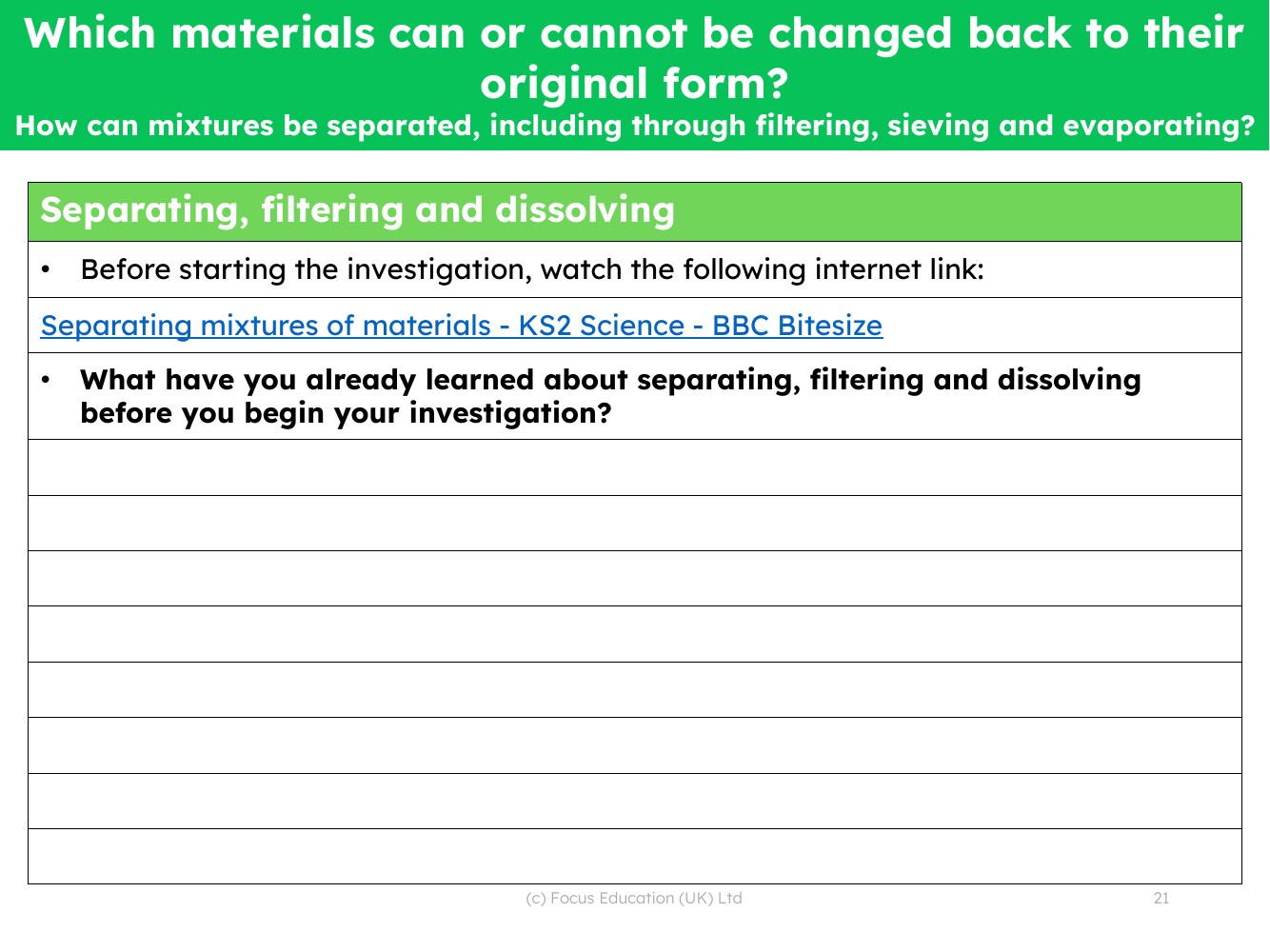 Separating, filtering and dissolving - What have you already learned?