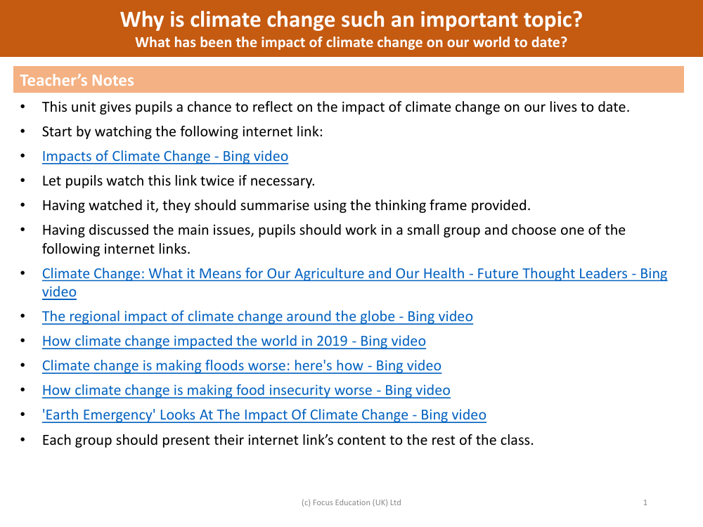 What has been the impact of climate change on our world to date? - teacher's notes