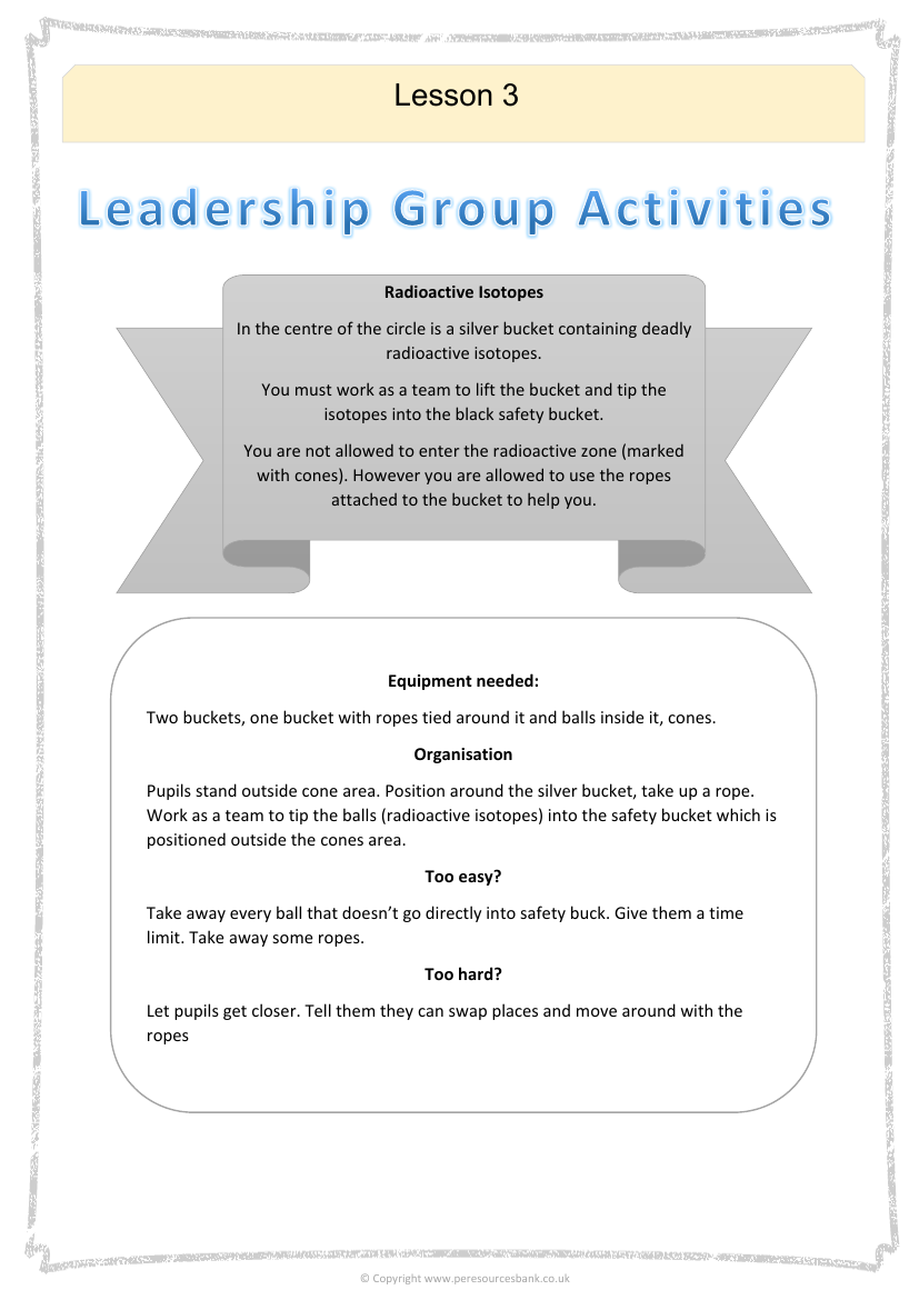 Leadership group activities - Outdoor and Adventurous Activities