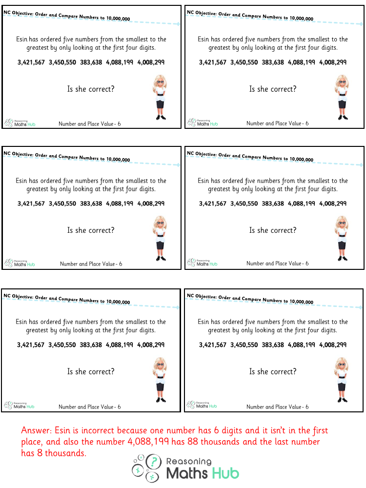 Order and Compare Numbers up to 10 Million 7 - Reasoning