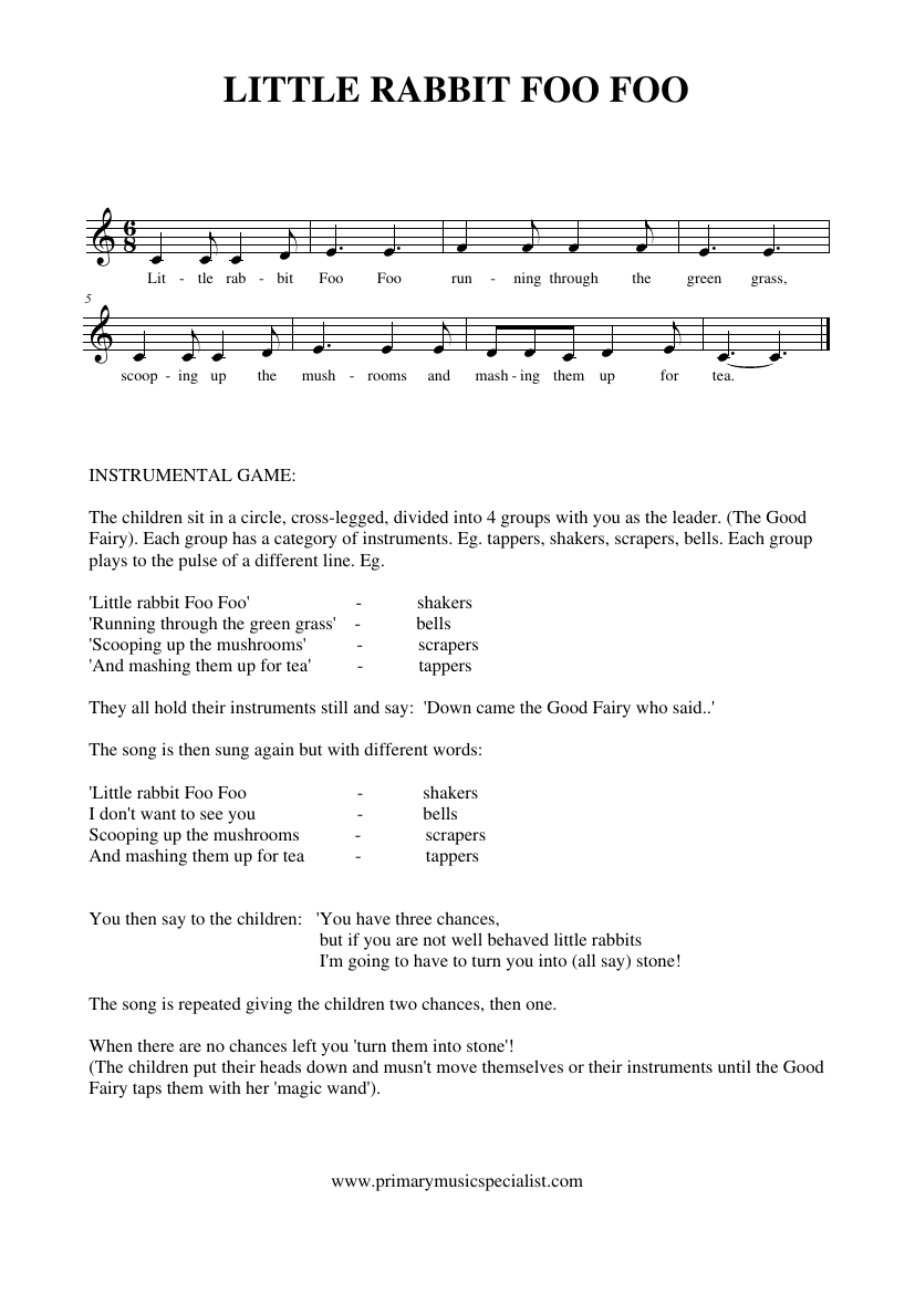 Instrumental Year 1 Notations - Little rabbit foo foo instrumental