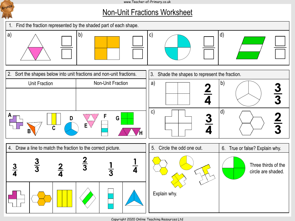 Non Unit Fractions Worksheet Maths Year 2