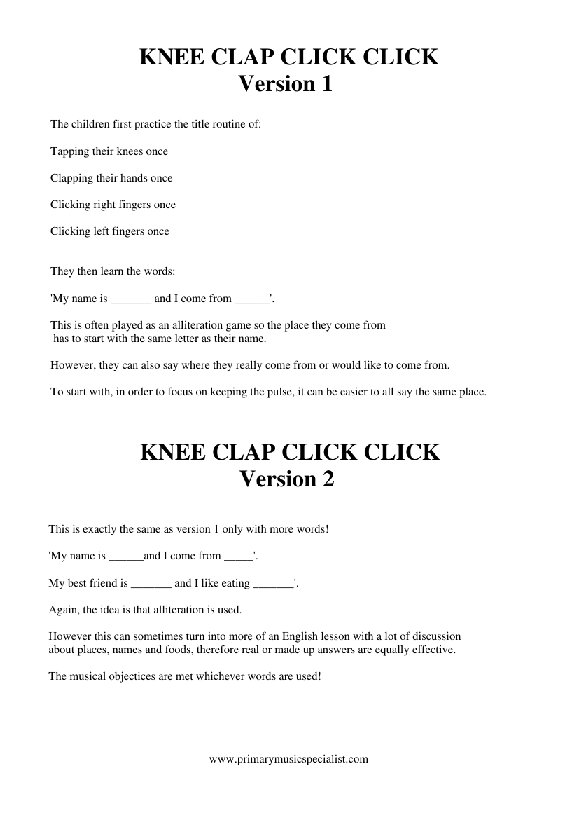 Rhythm and Pulse Year 3 Notations - Knee clap click click