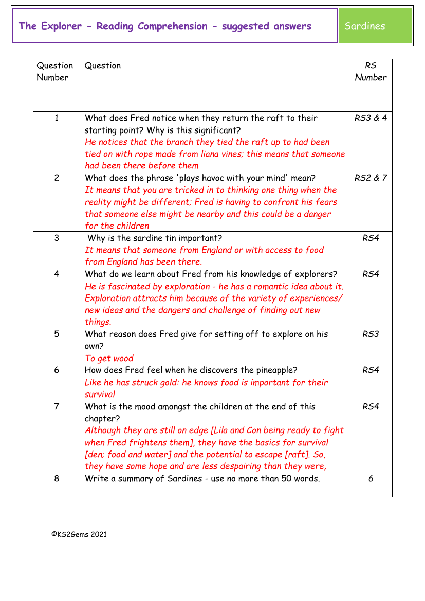 The Explorer - Session 9 - Reading Comprehension suggested answers