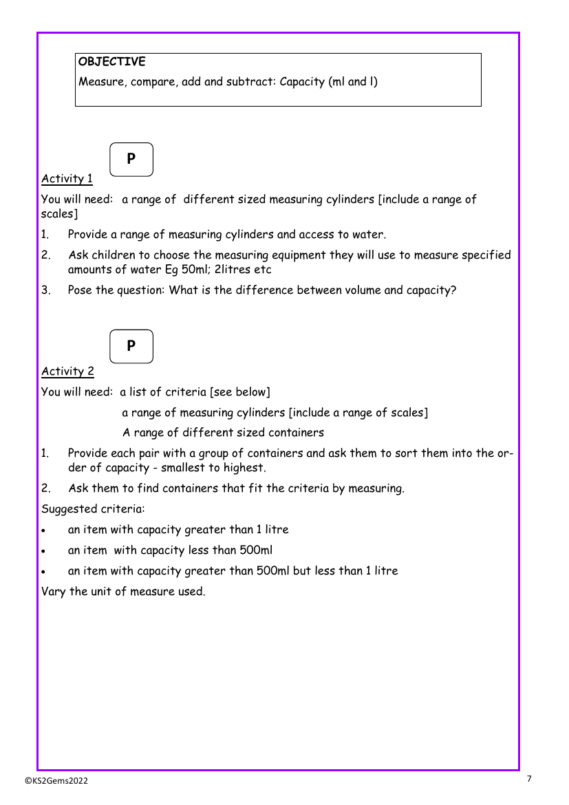 Capacity worksheet