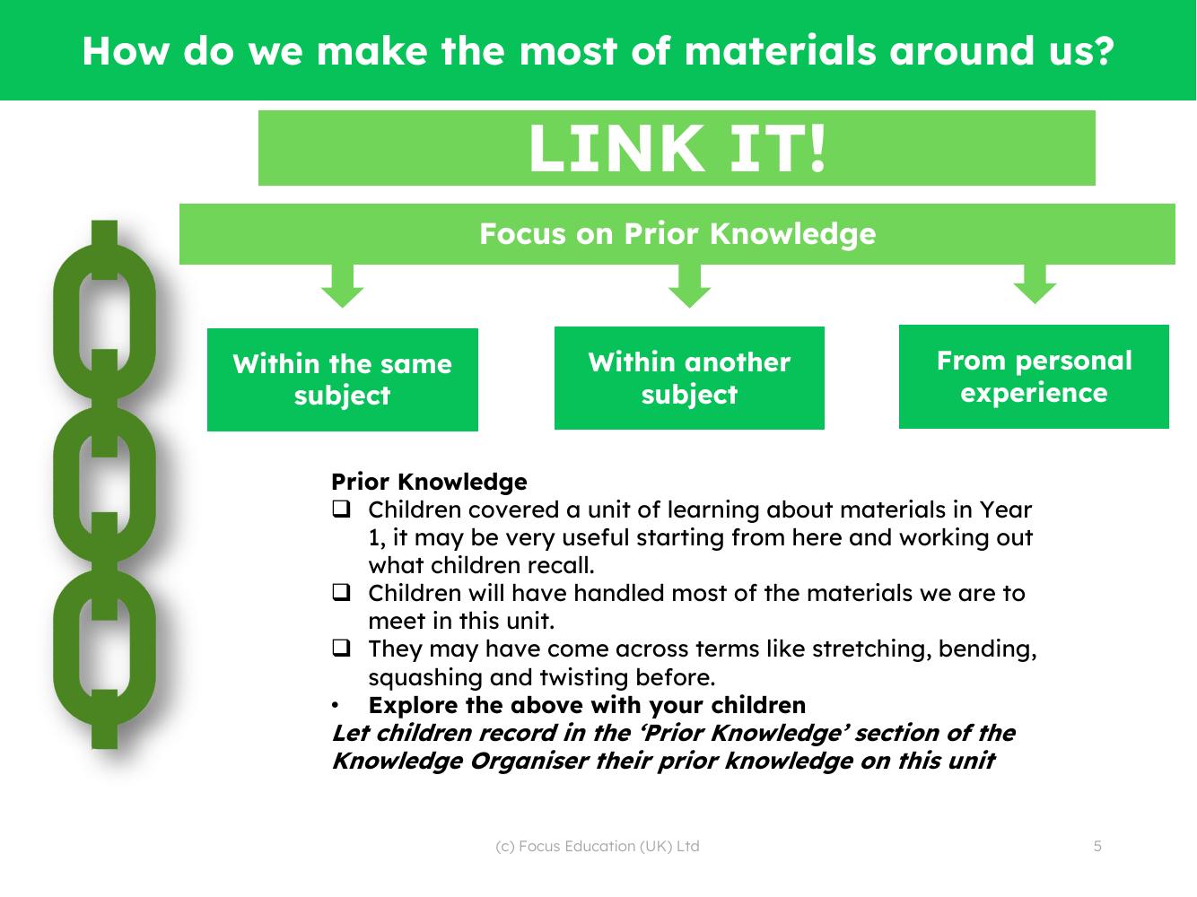 Link it! Prior knowledge - Materials - 1st Grade