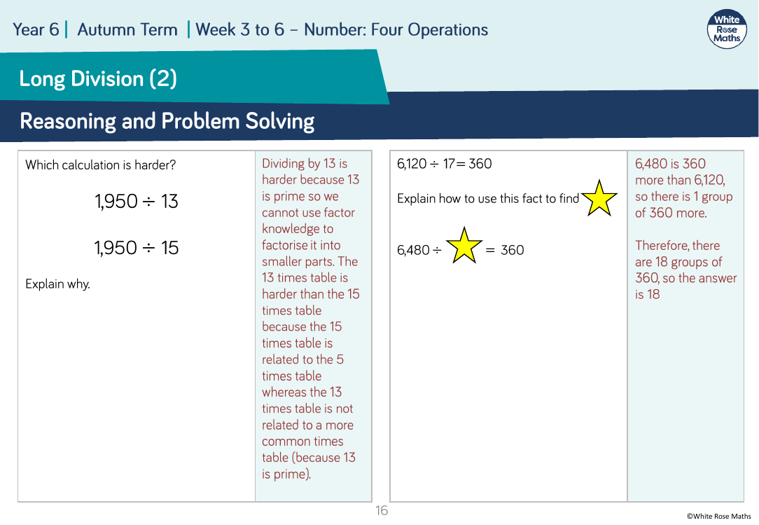 Long division (2): Reasoning and Problem Solving