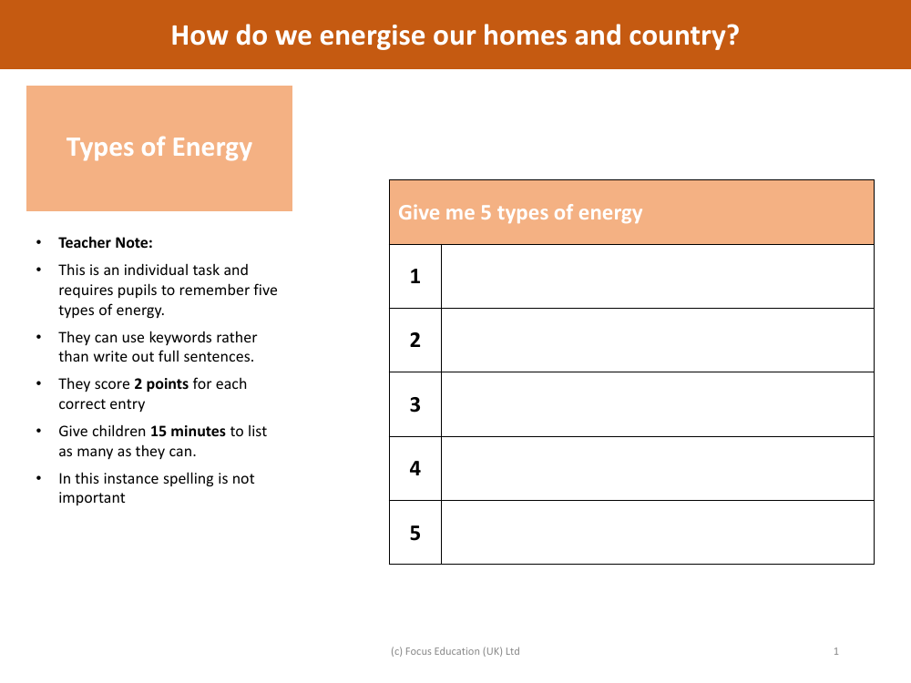 Types of energy - assessment