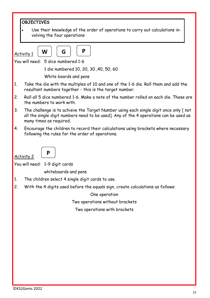 Order of operations worksheet