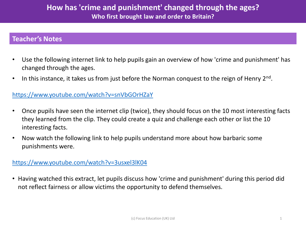 Who first brought law and order to Britain? - Teacher's Notes