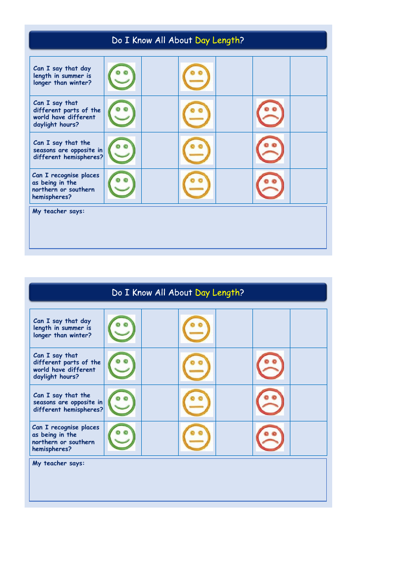 Day Length - Self Assessment