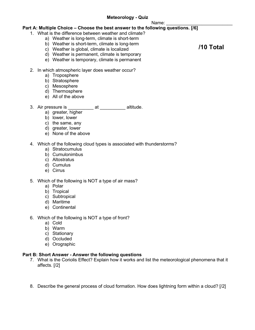 Meteorology - Quiz