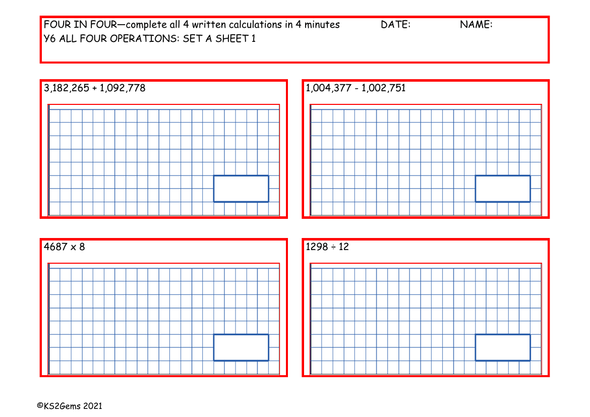 Four in Four - All Four Operations Set A