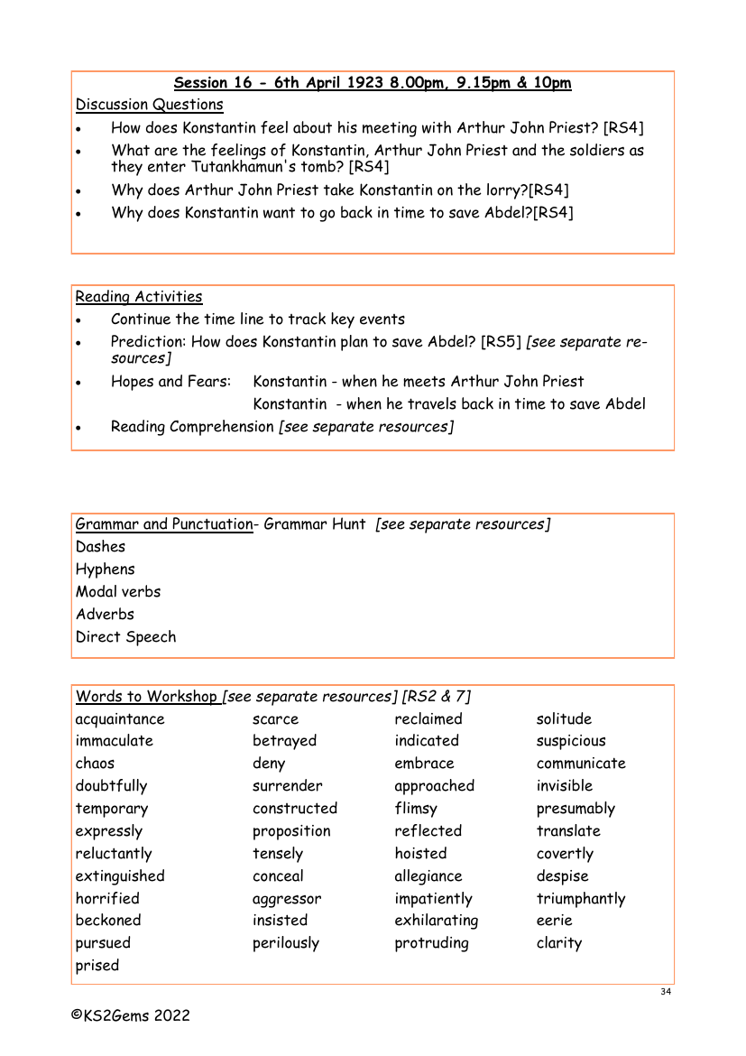 The Mummy's Curse - Session 16 - Worksheet