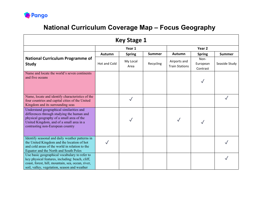 Focus Geography National Curriculum Coverage