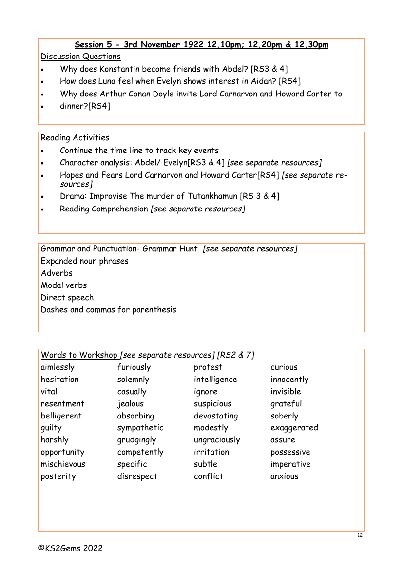 The Mummy's Curse - Session 5 - Worksheet