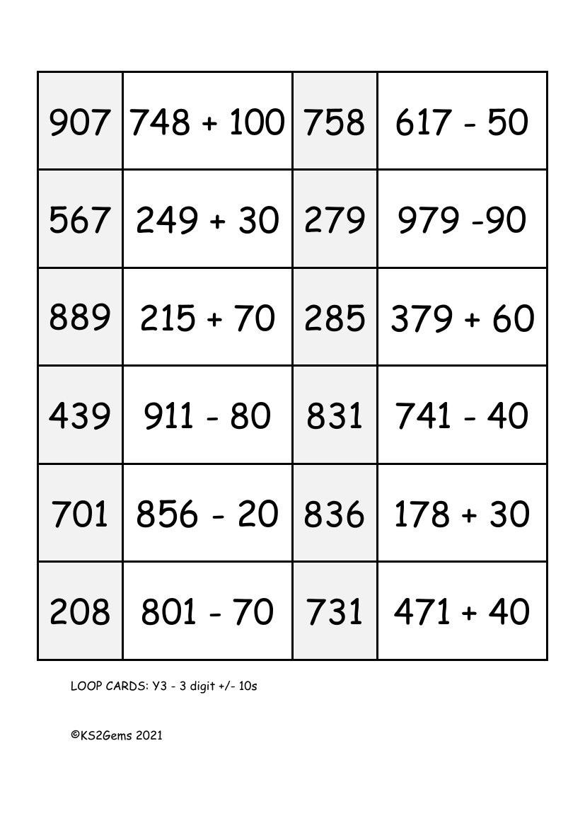 Loop Card Game - Add or Subtract 10s