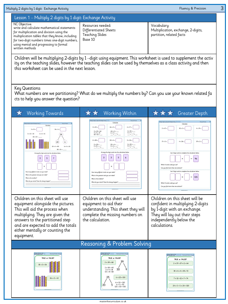 Multiplication and division - Multiply two digits by one digit exchange activity - Worksheet