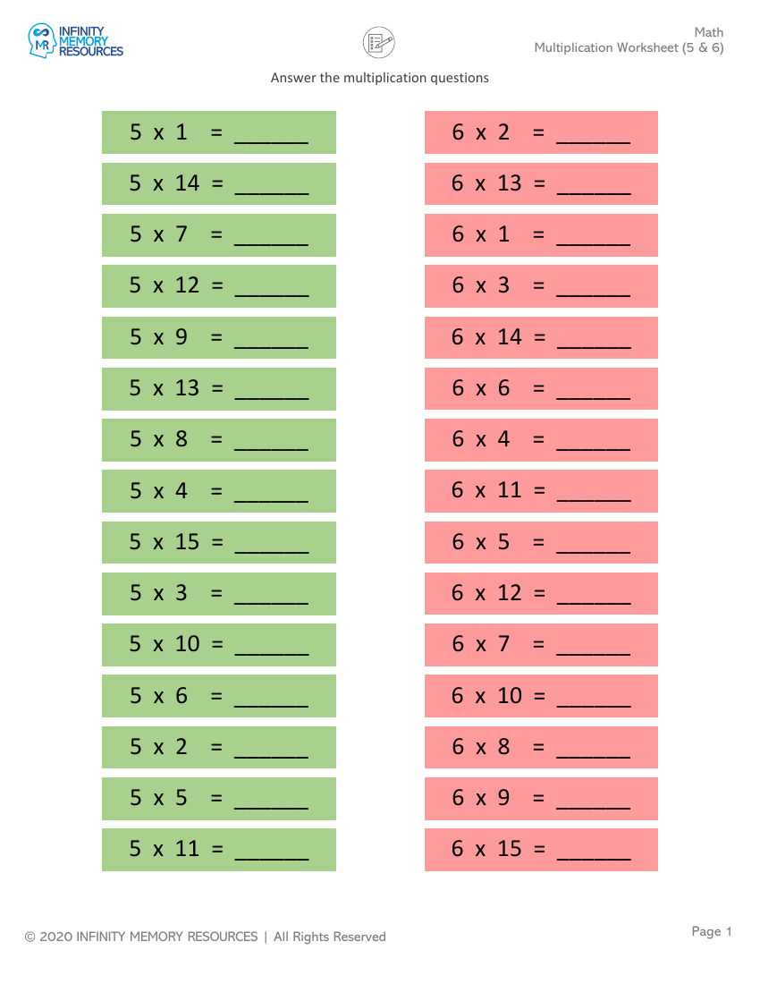 Skip Count(5 &6) - Multiplication Worksheet