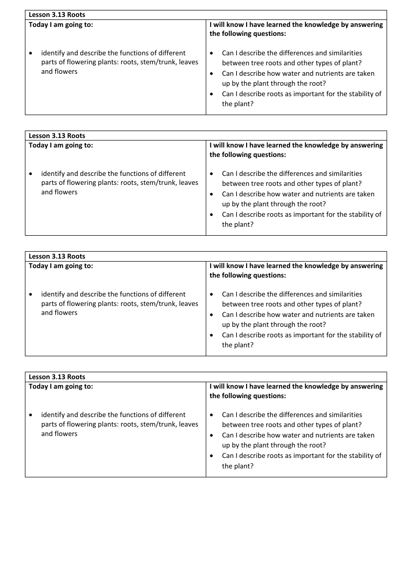 Roots - Objectives Labels