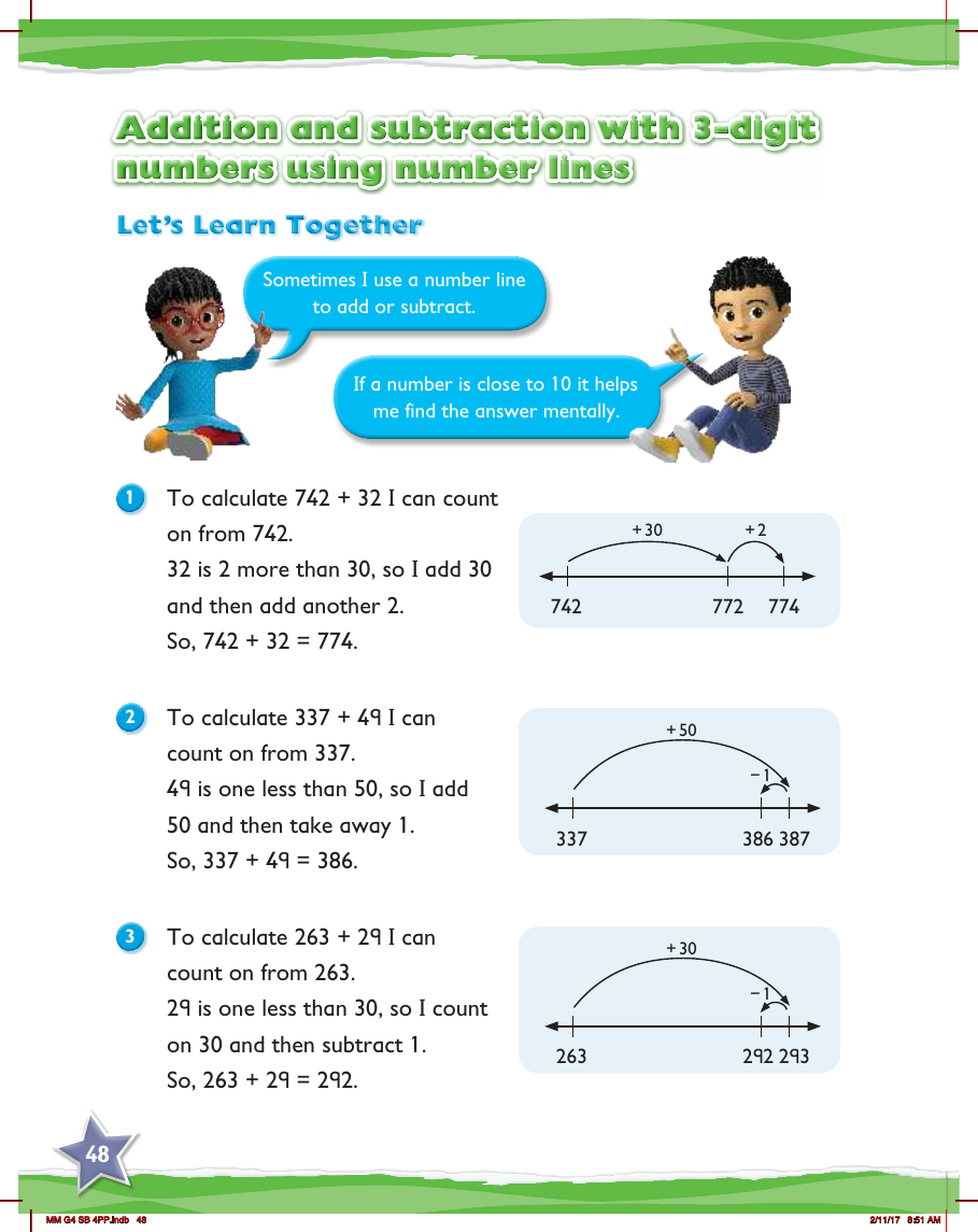 Max Maths, Year 4, Learn together, Addition and subtraction with 3-digit numbers using number lines (1)