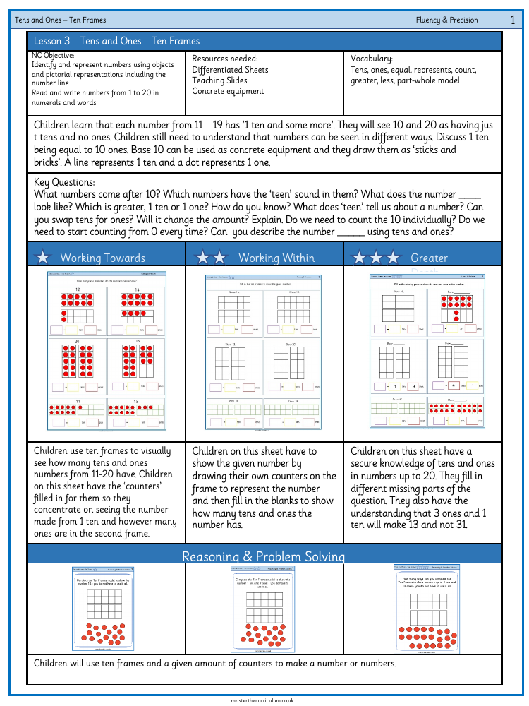 Place Value within 20 - Tens and ones ten frame - Worksheet