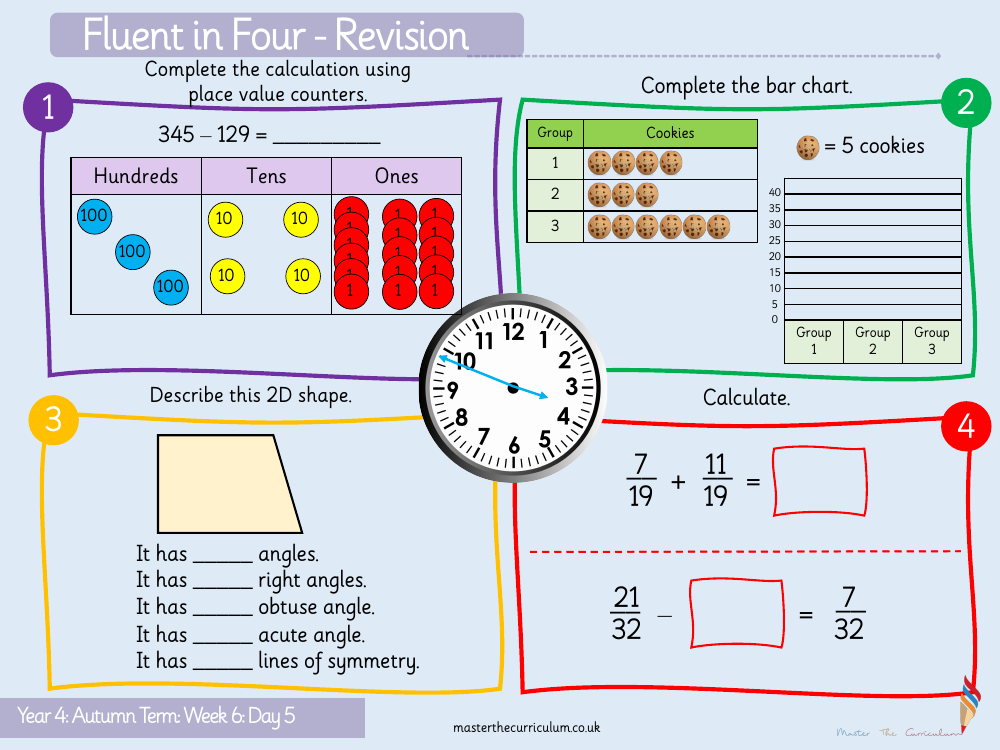 Addition and Subtraction - Subtract  four digit numbers (one exchange) - Starter