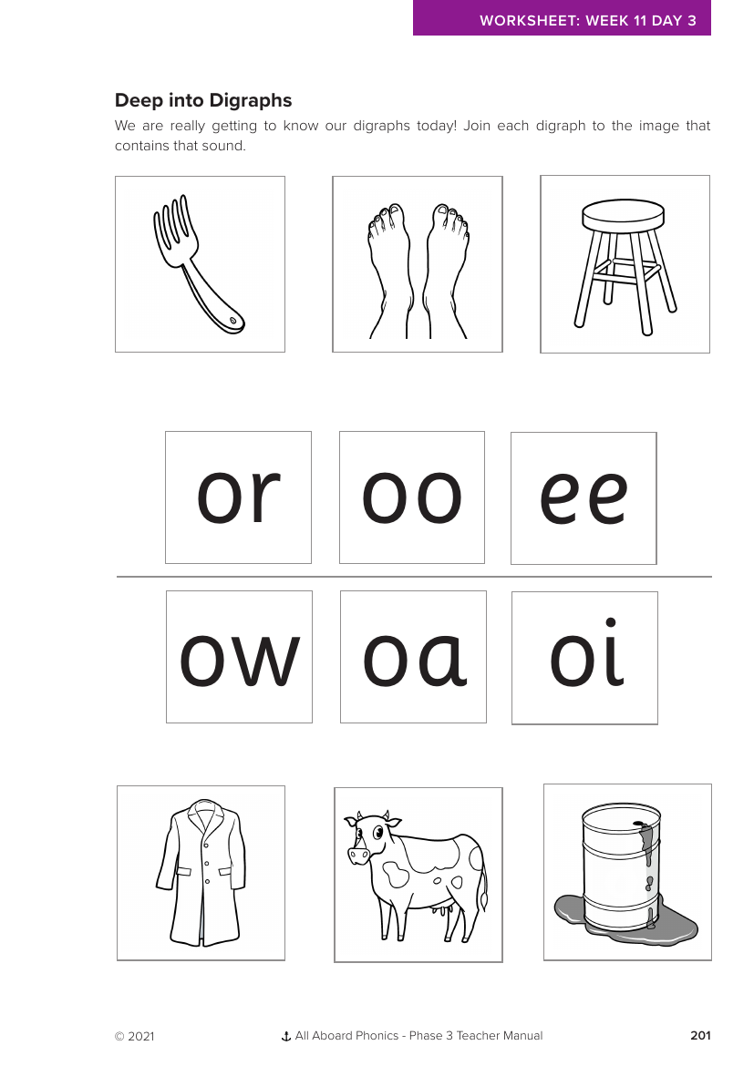 Week 11, lesson 3 Deep into Digraphs joining activity - Phonics Phase 3,  - Worksheet