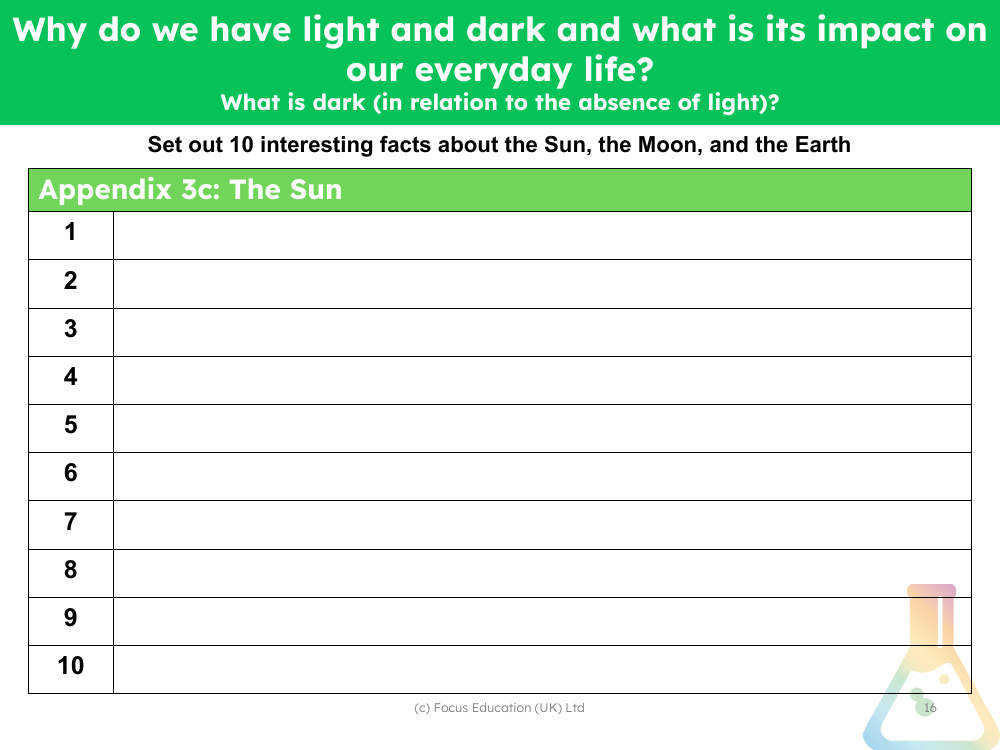 10 Interesting facts about the Sun - Worksheet