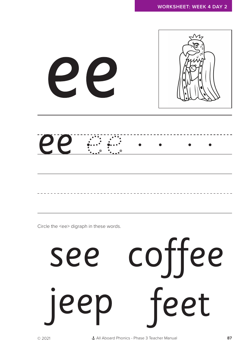 Week 4, lesson 2 Letter formation - "ee" - Phonics Phase 3  - Worksheet