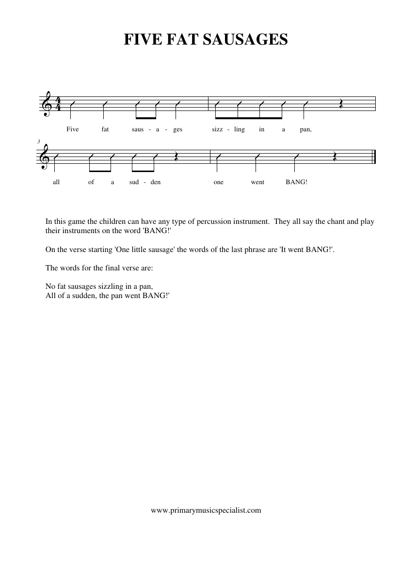 Instrumental Reception  Notations - Five fat sausages instrumental