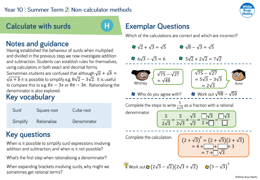 Calculate with surds: Questions