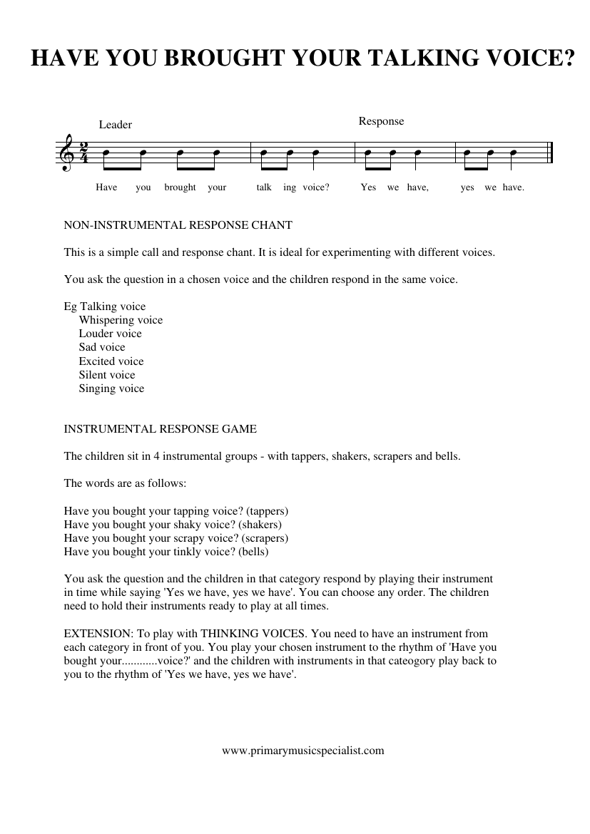 Instrumental Reception  Notations - Have you brought your talking voice instrumental