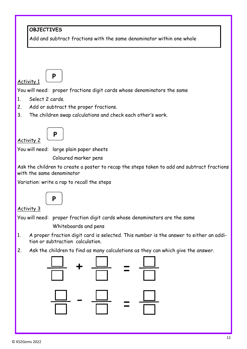 Add and subtract fractions with the same denominator worksheet