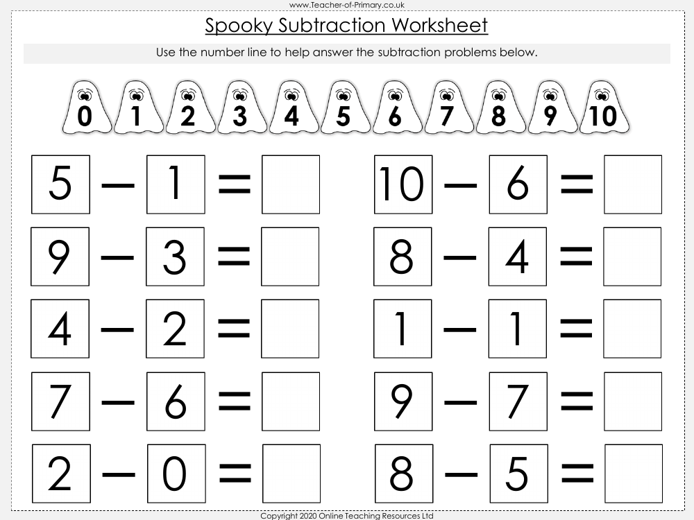 Spooky Subtraction - Worksheet