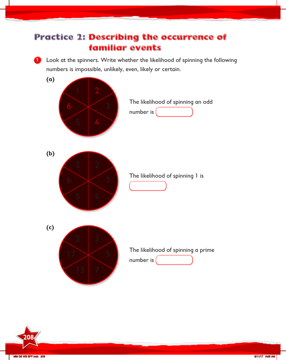 Max Maths, Year 5, Work Book, Describing the occurrence of familiar events