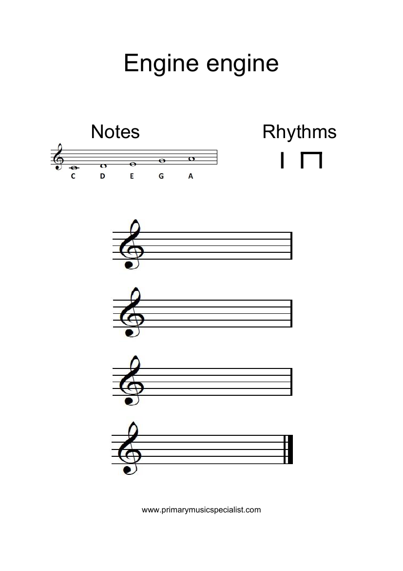 Instrumental Year 3 Stave Notation Sheets - Engine engine worksheet note names