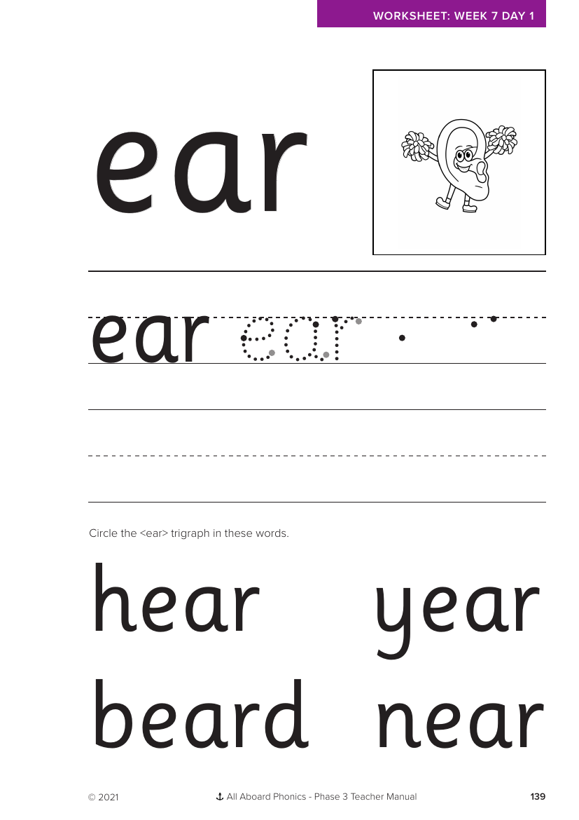 Week 7 Lesson 1 Letter Formation Ear Phonics Phase 3