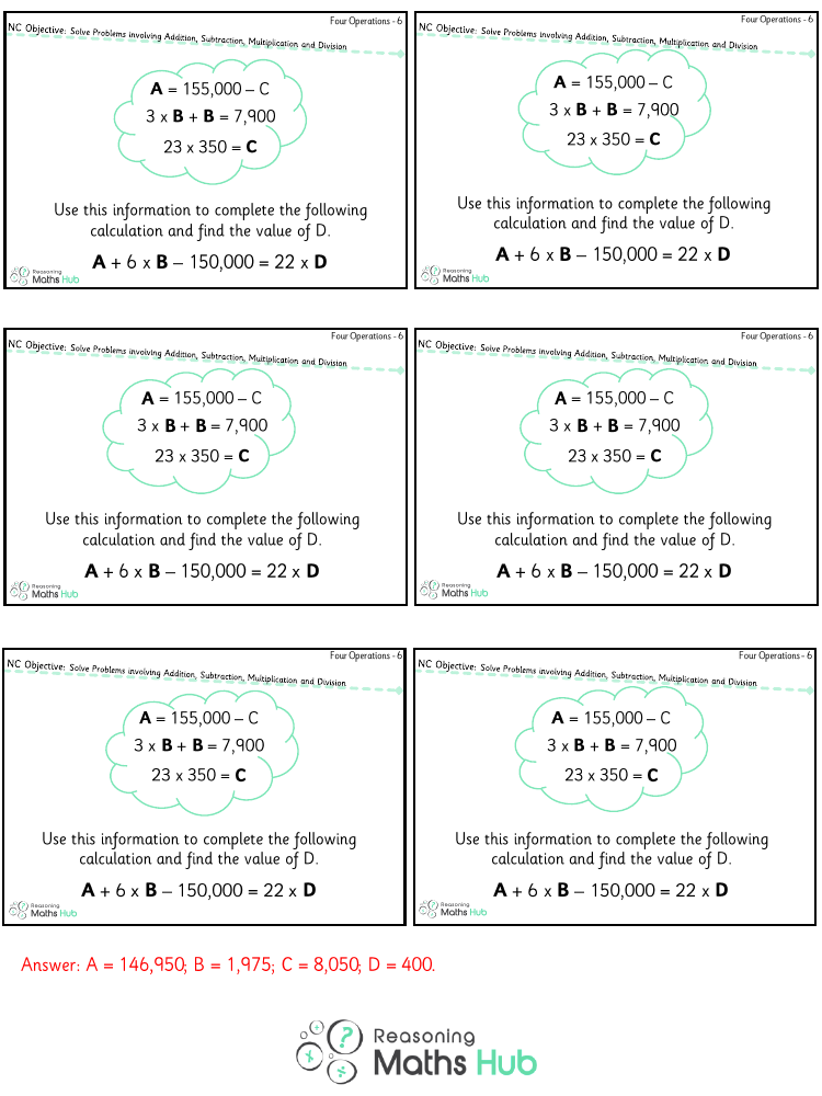 Solve Problems Involving Addition, Subtraction, Multiplication and Division - Reasoning