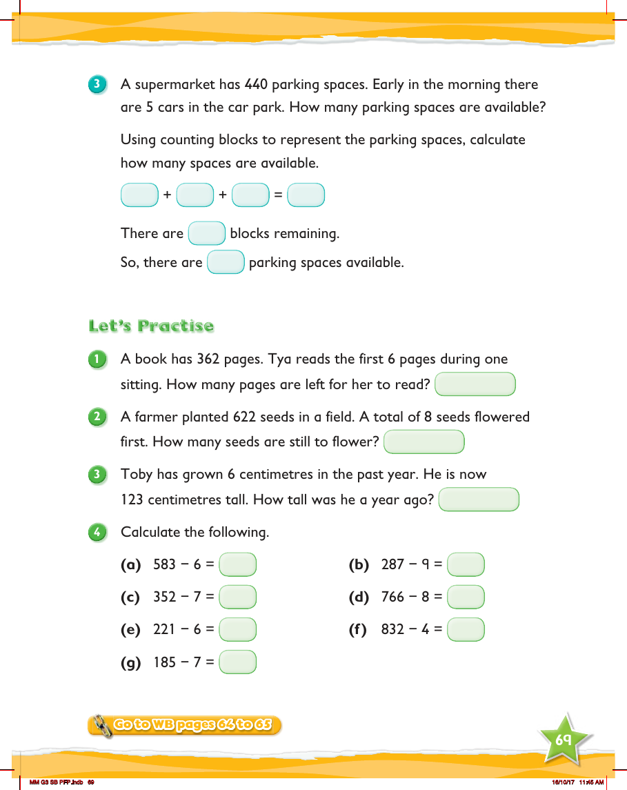 Max Maths, Year 3, Try it, Subtracting 1-digit numbers from 3-digit numbers with regrouping (2)