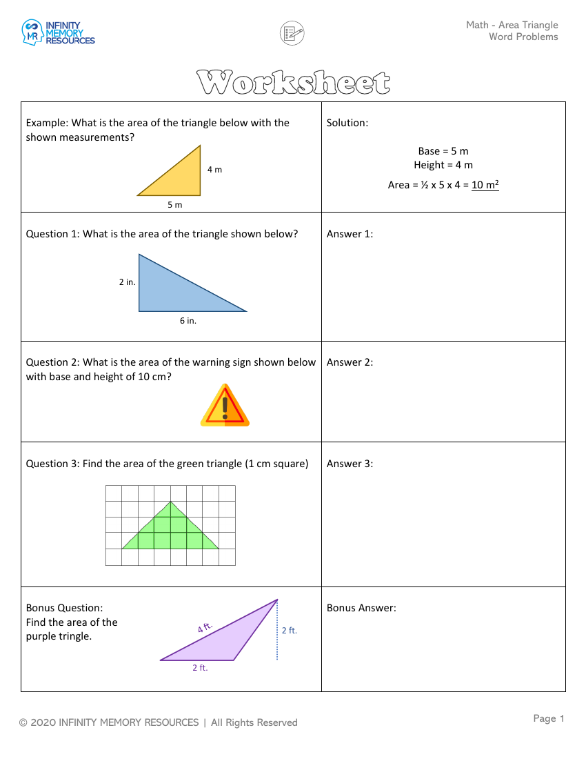 Area Triangle - Word Problems