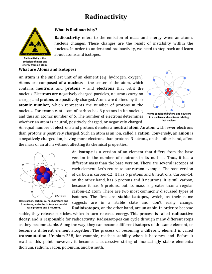 Radioactivity - Reading with Comprehension Questions