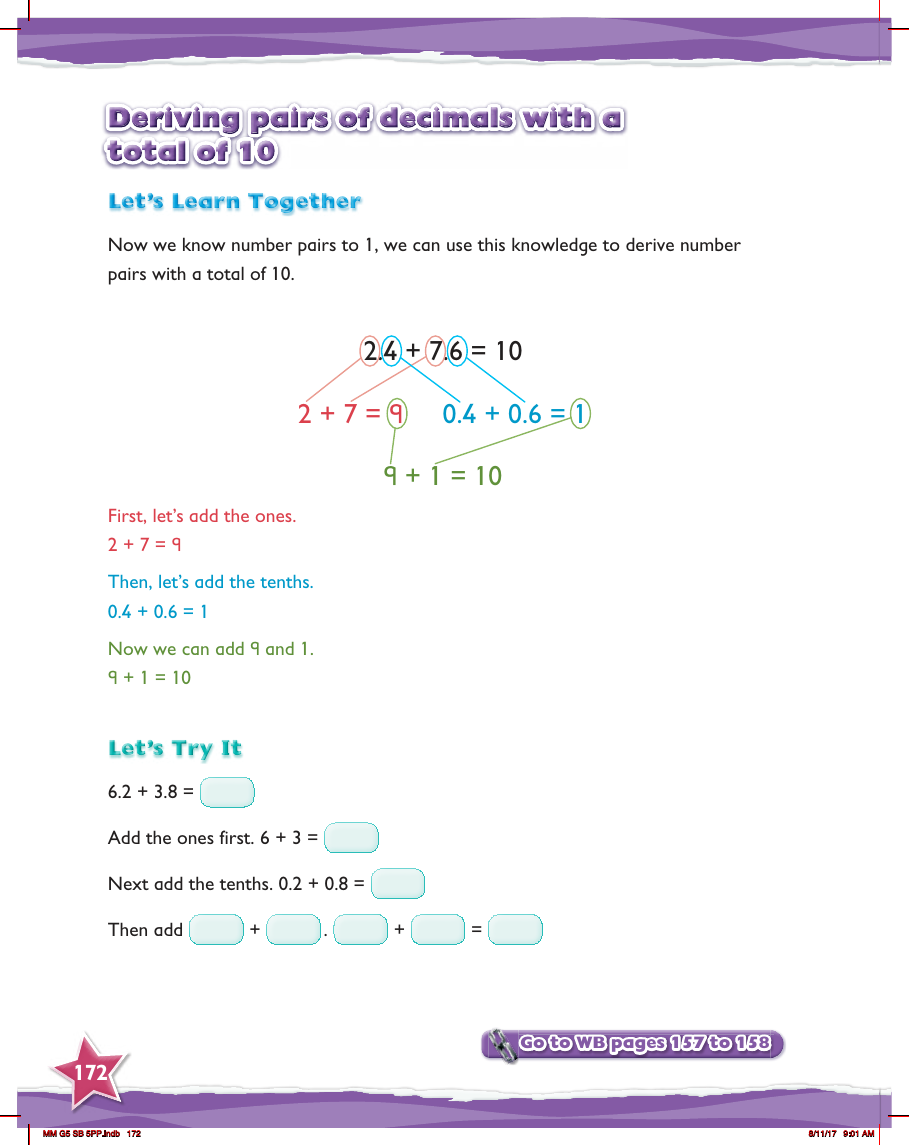 Max Maths, Year 5, Try it, Review of finding pairs of 1-place decimals with a total of 1