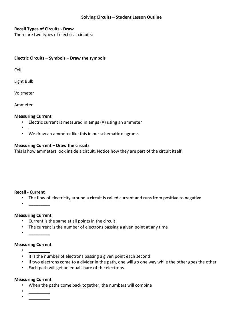 Solving Circuits - Student Lesson Outline